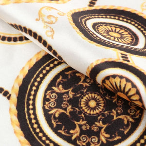 White And Gold Geometric Pattern Digital Print Japan Satin Fabric