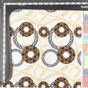 White And Gold Chain Pattern Digital Print Japan Satin Fabric