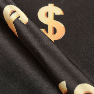 Black And Gold Dollar Pattern Digital Print Japan Satin Fabric