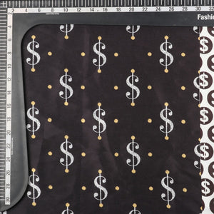 Black And White Dollar Pattern Digital Print Japan Satin Fabric