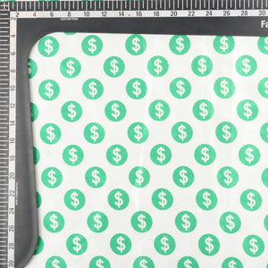 White And Green Dollar Pattern Digital Print Japan Satin Fabric