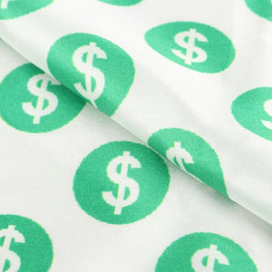 White And Green Dollar Pattern Digital Print Japan Satin Fabric