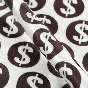 Black And White Dollar Pattern Digital Print Japan Satin Fabric