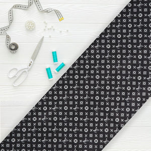 Black And White Geometric Pattern Digital Print Japan Satin Fabric