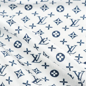 White And Blue Geometric Pattern Digital Print Japan Satin Fabric