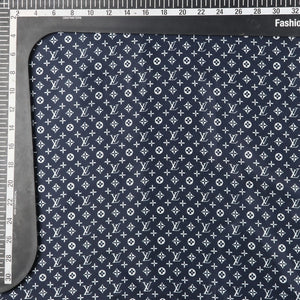 Dark Blue And White Geometric Pattern Digital Print Japan Satin Fabric
