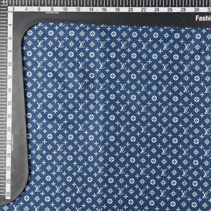 Blue And White Geometric Pattern Digital Print Japan Satin Fabric