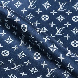 Blue And White Geometric Pattern Digital Print Japan Satin Fabric