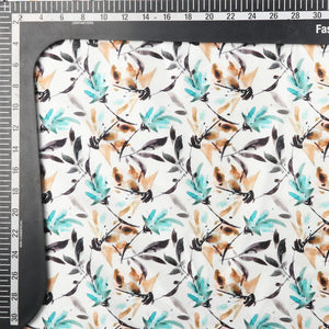 Turquoise And Light Brown Floral Pattern Digital Print Japan Satin Fabric