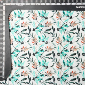 Sea Green And Light Brown Floral Pattern Digital Print Japan Satin Fabric