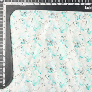 Green And White Floral Pattern Digital Print Japan Satin Fabric