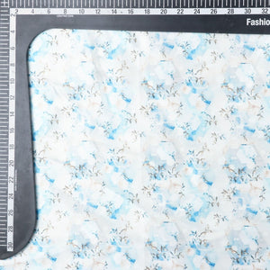 Blue And White Floral Pattern Digital Print Japan Satin Fabric