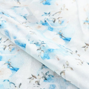 Blue And White Floral Pattern Digital Print Japan Satin Fabric