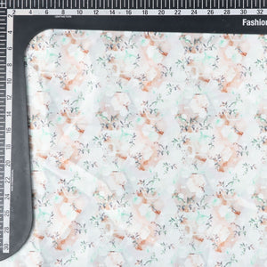 Orange And White Floral Pattern Digital Print Japan Satin Fabric