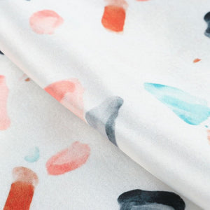 White And Orange Abstract Pattern Digital Print Japan Satin Fabric