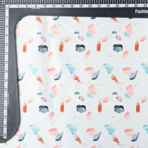 White And Orange Abstract Pattern Digital Print Japan Satin Fabric