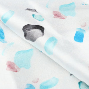 White And Blue Abstract Pattern Digital Print Japan Satin Fabric