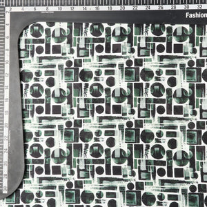 Dark Green And White Geometric Pattern Digital Print Japan Satin Fabric