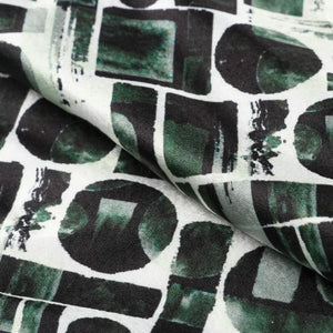 Dark Green And White Geometric Pattern Digital Print Japan Satin Fabric