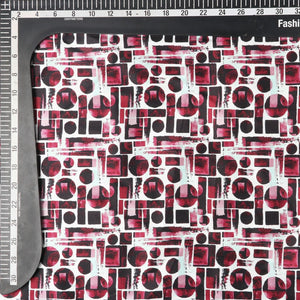 Dark Wine And White Geometric Pattern Digital Print Japan Satin Fabric