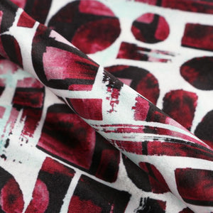 Dark Wine And White Geometric Pattern Digital Print Japan Satin Fabric