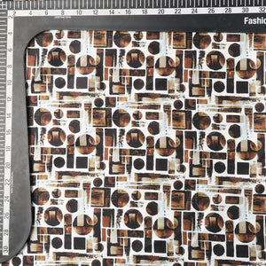 Dark Brown And White Geometric Pattern Digital Print Japan Satin Fabric