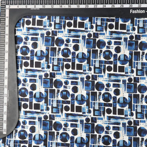 Dark Blue And White Geometric Pattern Digital Print Japan Satin Fabric