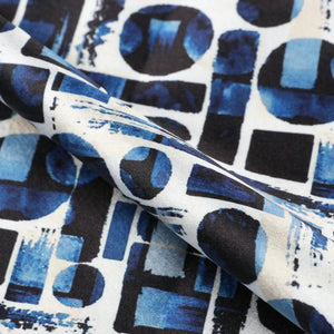 Dark Blue And White Geometric Pattern Digital Print Japan Satin Fabric