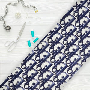 Blue And White Alphabet Pattern Digital Print Japan Satin Fabric