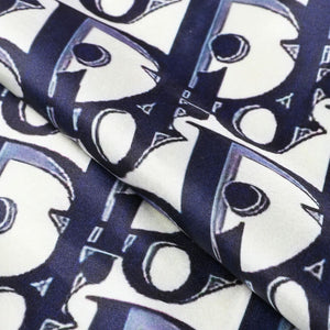 Blue And White Alphabet Pattern Digital Print Japan Satin Fabric