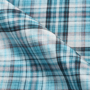 Skyblue And White Checks Pattern Digital Print Japan Satin Fabric