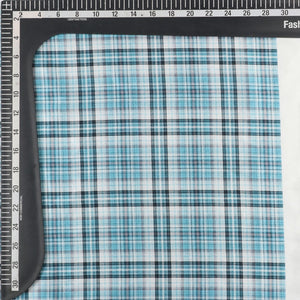 Skyblue And White Checks Pattern Digital Print Japan Satin Fabric