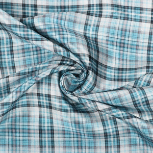 Skyblue And White Checks Pattern Digital Print Japan Satin Fabric