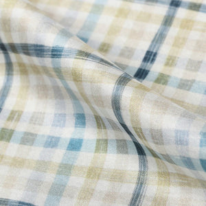 Olive Green And Blue Checks Pattern Digital Print Japan Satin Fabric