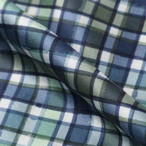 Green And Greyish Blue Checks Pattern Digital Print Japan Satin Fabric