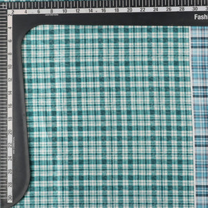 Sea Green And White Checks Pattern Digital Print Japan Satin Fabric