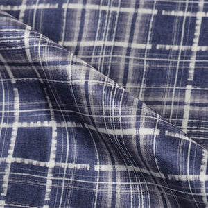 Aegean Blue And White Checks Pattern Digital Print Japan Satin Fabric