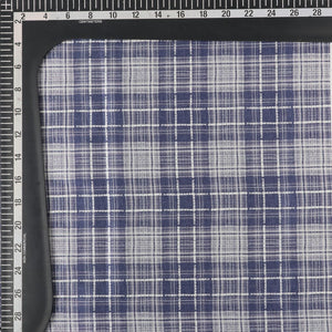 Aegean Blue And White Checks Pattern Digital Print Japan Satin Fabric