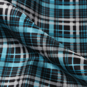 Sky Blue And Black Checks Pattern Digital Print Japan Satin Fabric