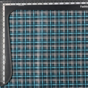 Sky Blue And Black Checks Pattern Digital Print Japan Satin Fabric