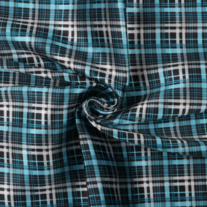 Sky Blue And Black Checks Pattern Digital Print Japan Satin Fabric