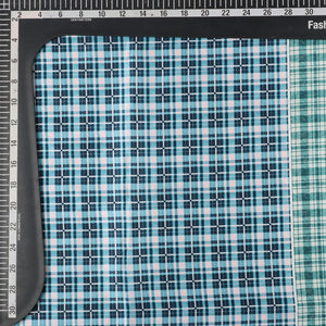 Sapphire Blue And White Checks Pattern Digital Print Japan Satin Fabric