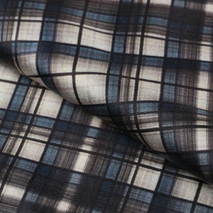 Dark Blue And Olive Green Checks Pattern Digital Print Japan Satin Fabric