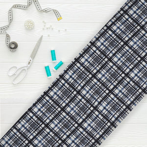 Black And Blue Checks Pattern Digital Print Japan Satin Fabric