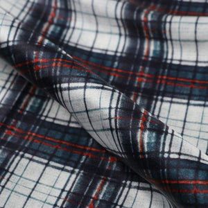 White And Dark Blue Checks Pattern Digital Print Japan Satin Fabric