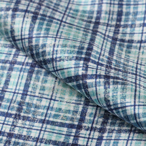 Mint Green And Blue Checks Pattern Digital Print Japan Satin Fabric