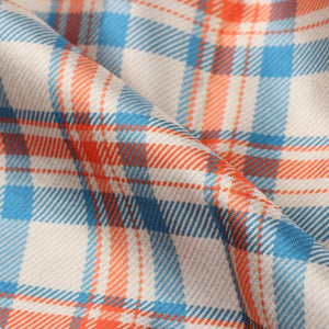 Orange And Blue Checks Pattern Digital Print Japan Satin Fabric