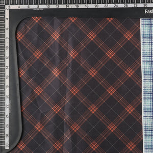 Orange And Black Checks Pattern Digital Print Japan Satin Fabric