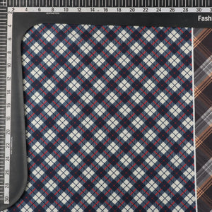 Dark Blue And White Checks Pattern Digital Print Japan Satin Fabric