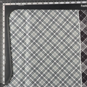Dusty Olive And White Checks Pattern Digital Print Japan Satin Fabric